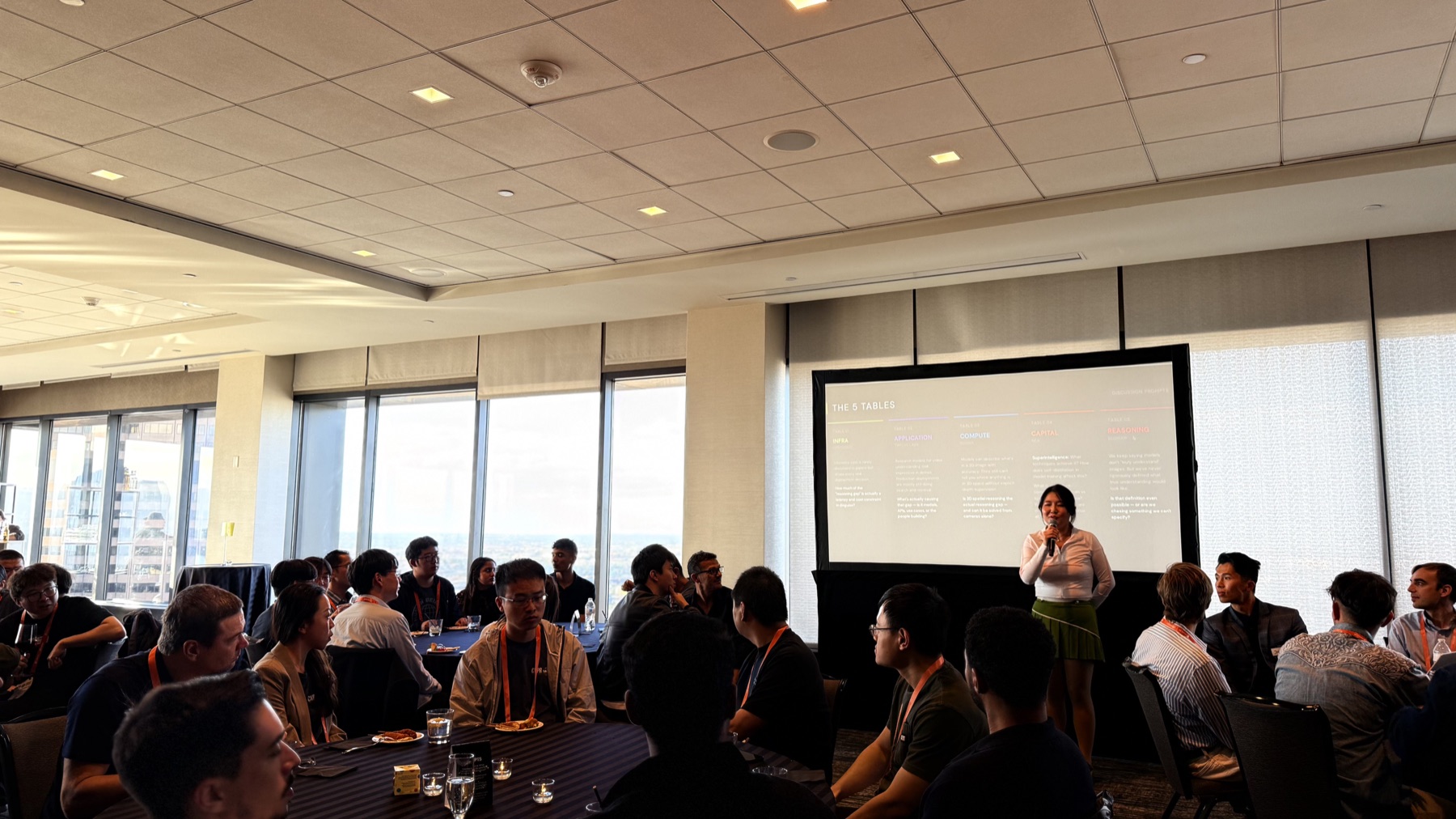 Nicole introducing the five tables to a dinner room filled with CVPR guests in Denver